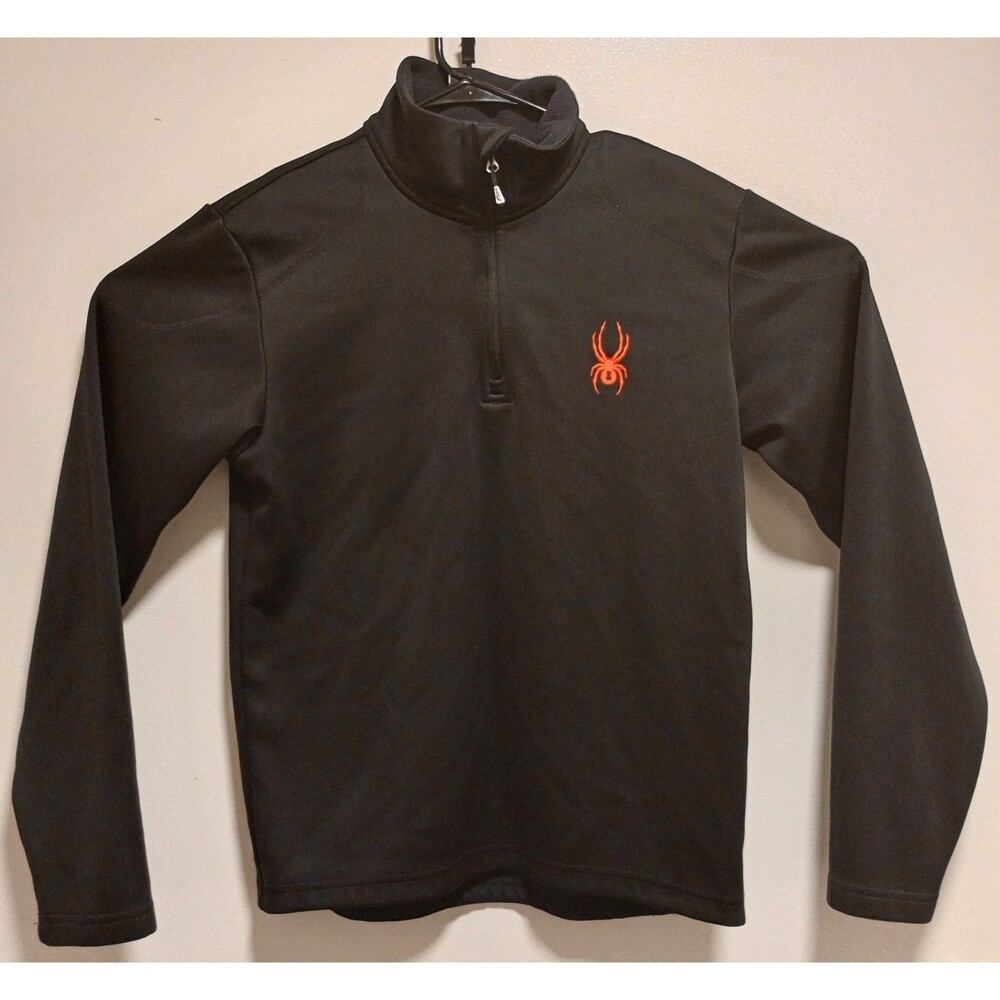 Spyder Men's S/P Black 1/4 Zip Fleece Pullover Jacket Orange Spider Logo FA14